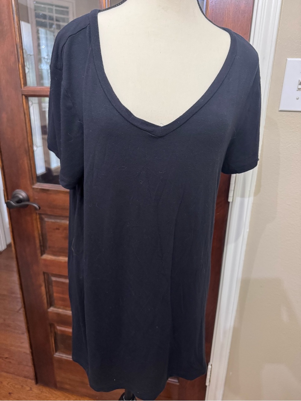 Halogen Black Modal V-Neck Oversized Tunic Tee Top Size L